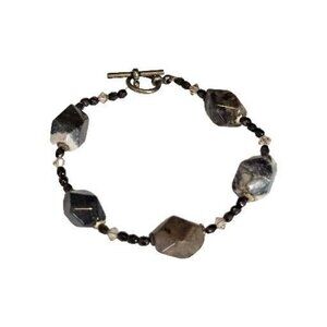 Quartz Beaded Bracelet Gold Tone Toggle Clasp